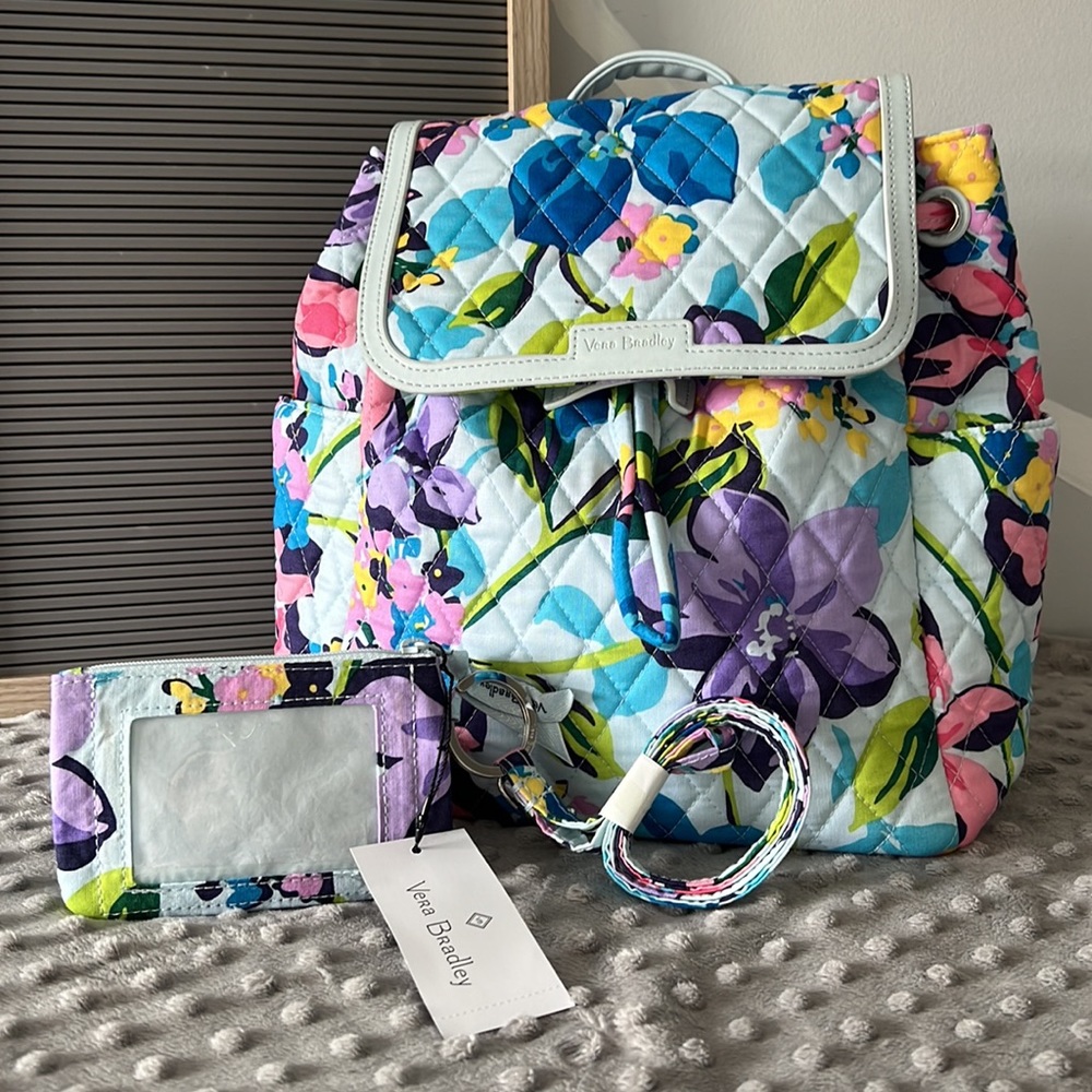Vera Bradley fashion backpack and zip ID & lanyard Marian Floral set